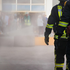 firefighters team action smoke