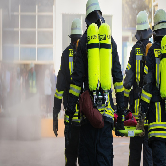 firefighters team action smoke