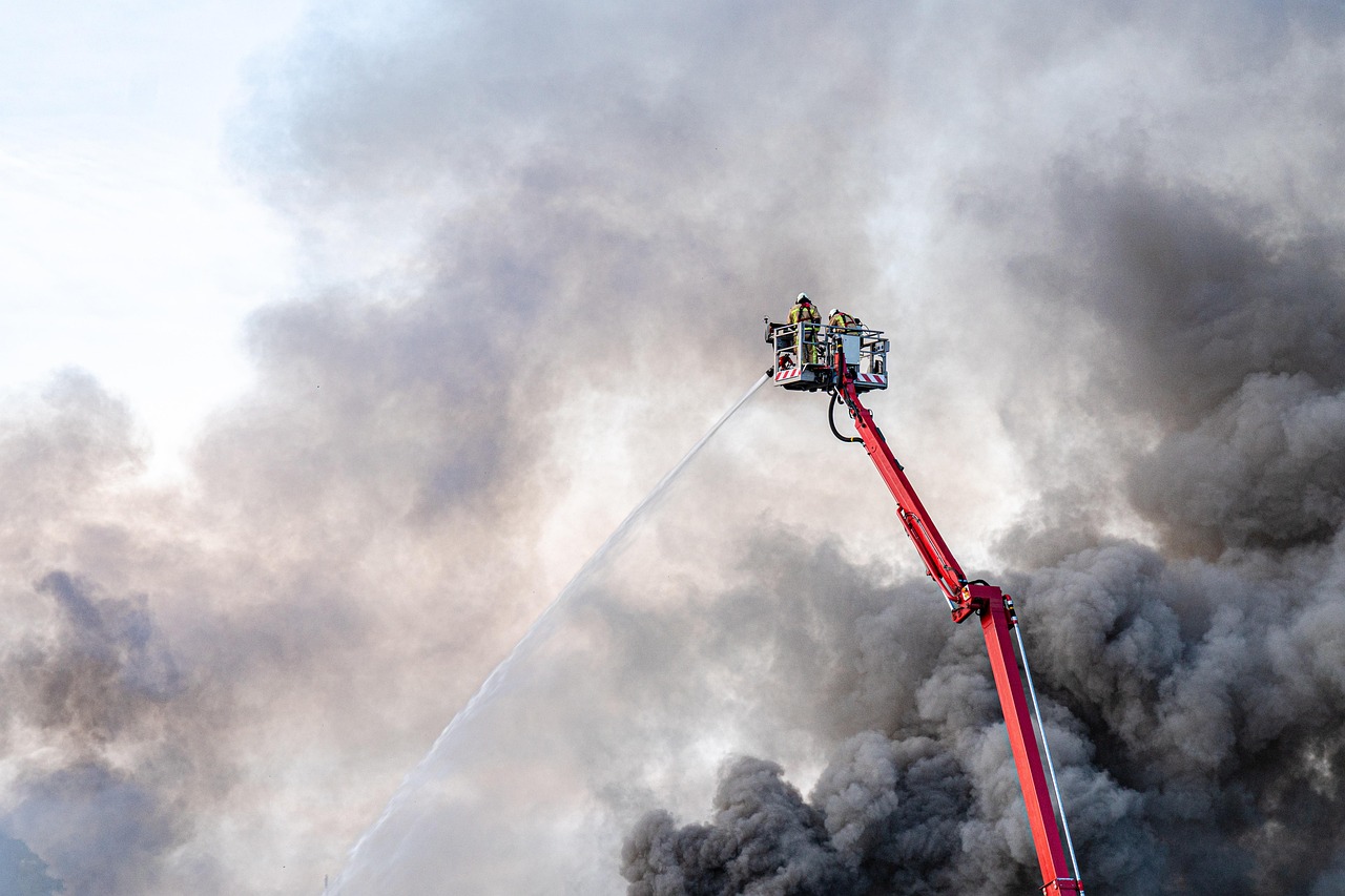 firefighters team action smoke